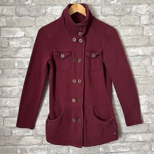 Prana Women's XS Tori Military Inspired Sweatshirt Jacket Button Up Berry Red